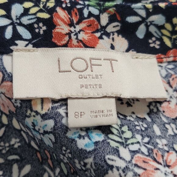 Loft Outlet Blue Floral Full Wrap Dress Size 8 Petite - Picture 9 of 10